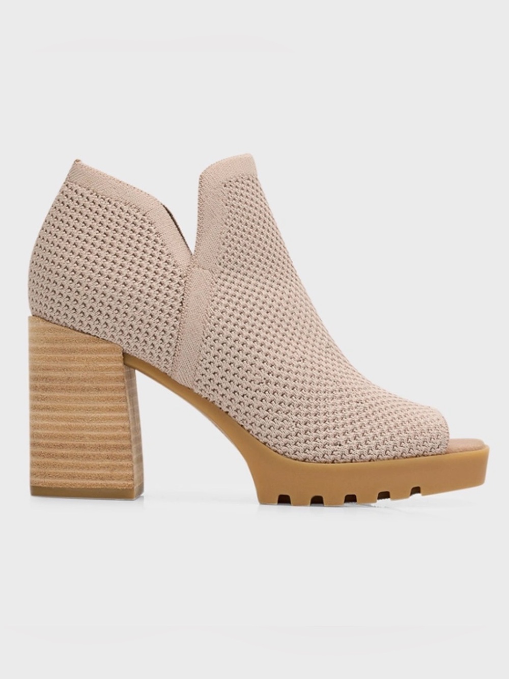 EILEEN FISHER Collin Knit Block Heel Booties  in Blush Size 6